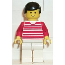 hor013 Horizontal Lines Red - Red Arms - White Legs, Black Male Hair
